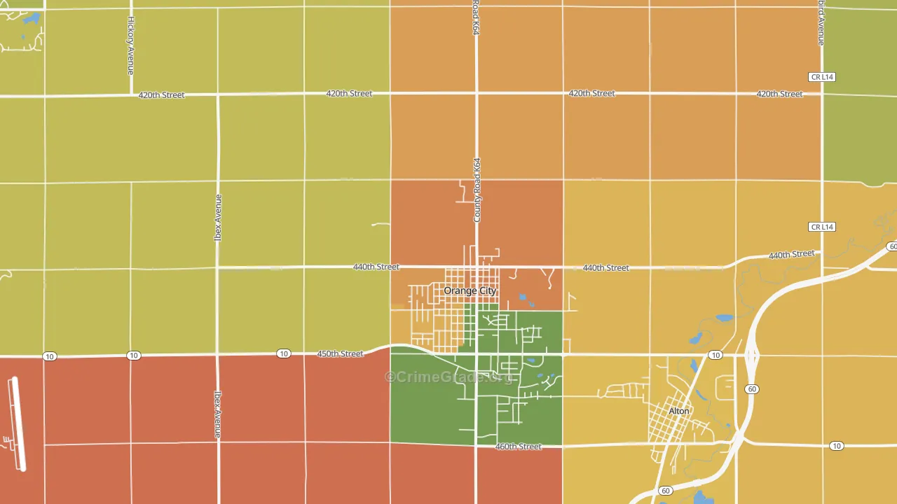 Orange City, IA Map of Burglary Rates