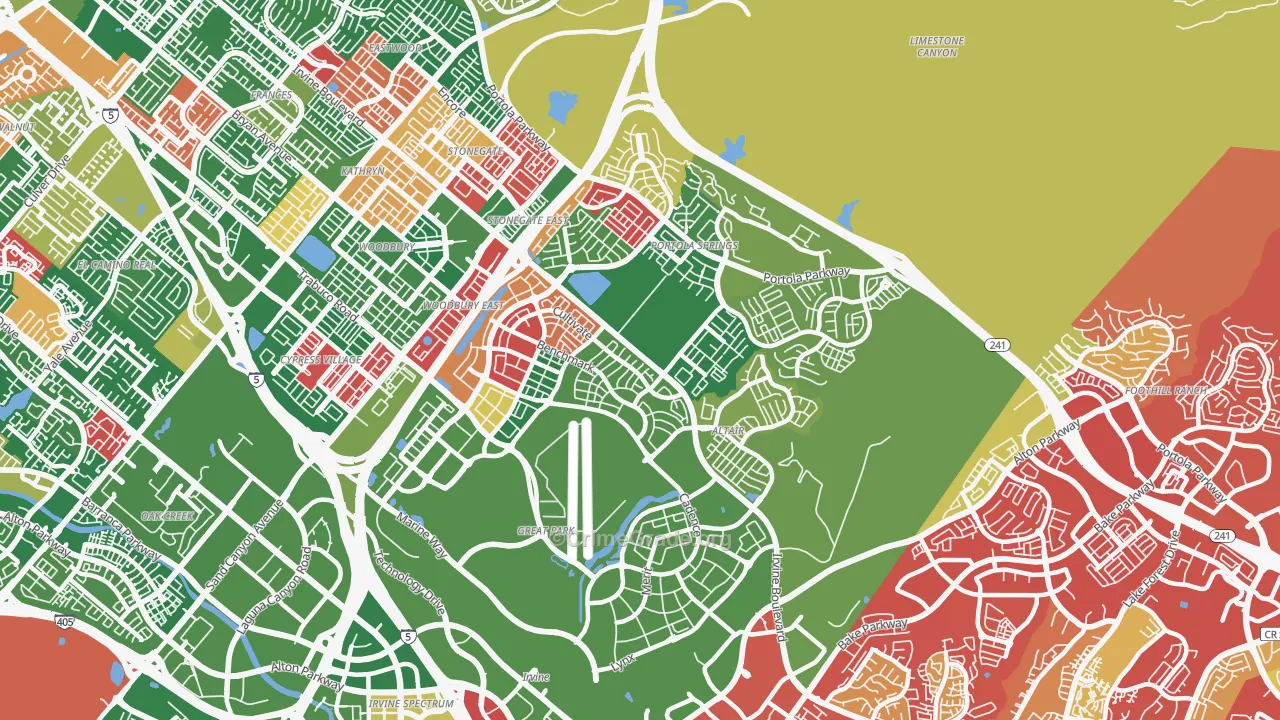 Orange County Great Park, Irvine, CA Map of Burglary Rates