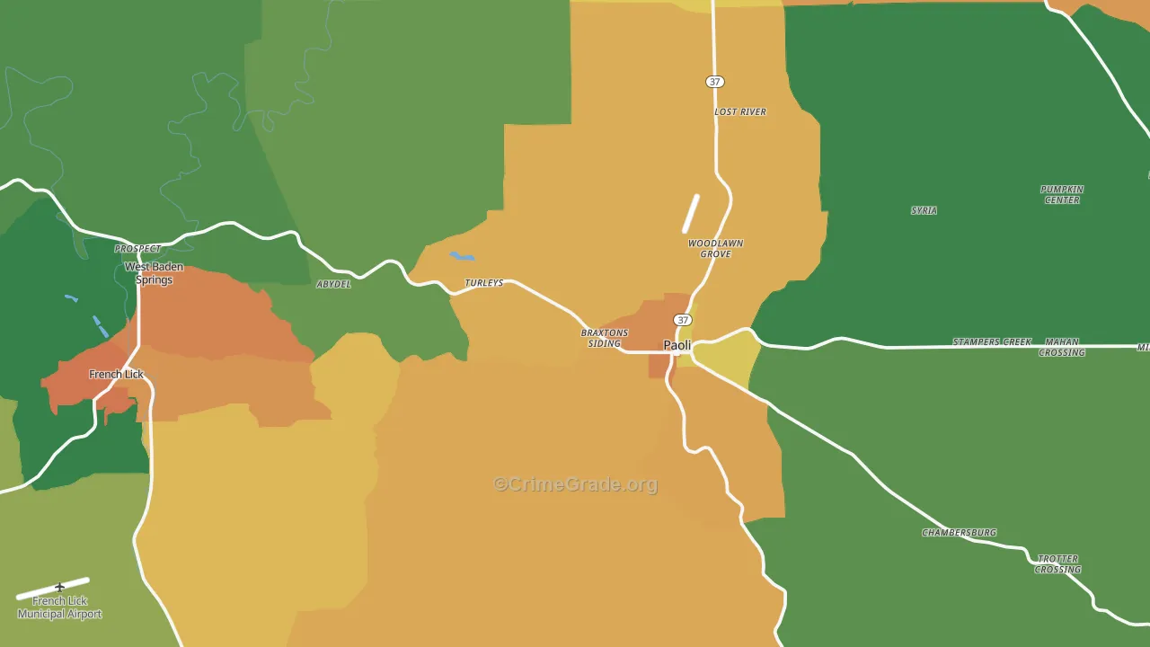 Orange County, IN Map of Burglary Rates