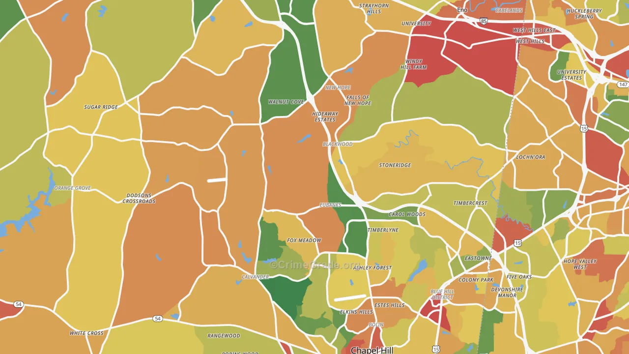 Orange County, NC Map of Burglary Rates