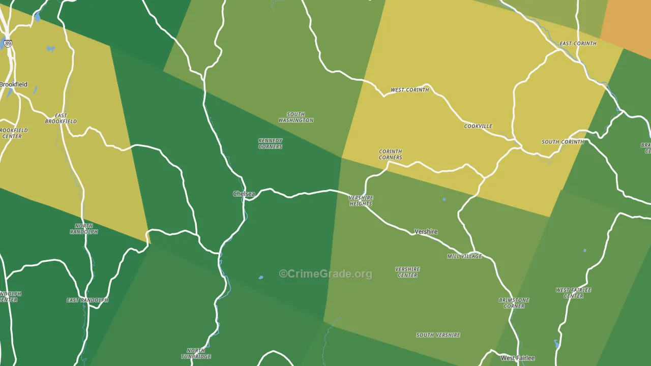 Orange County, VT Map of Burglary Rates