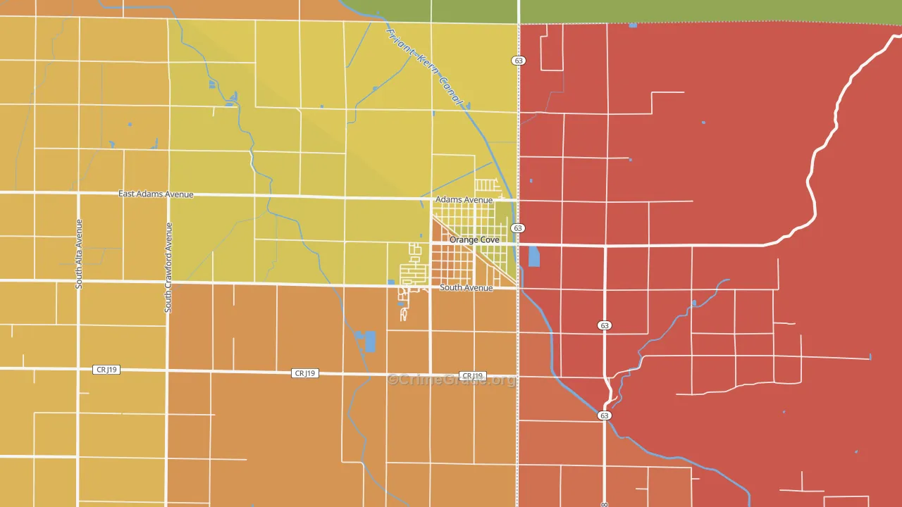 Orange Cove, CA Map of Burglary Rates