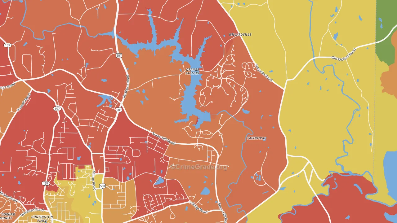Orange Factory, NC Map of Burglary Rates