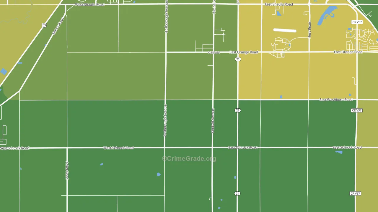 Orange, IA Map of Burglary Rates