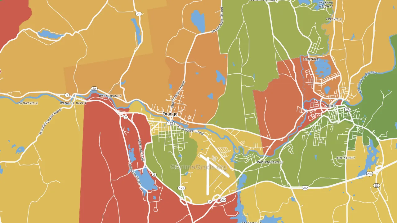 Orange, MA Map of Burglary Rates