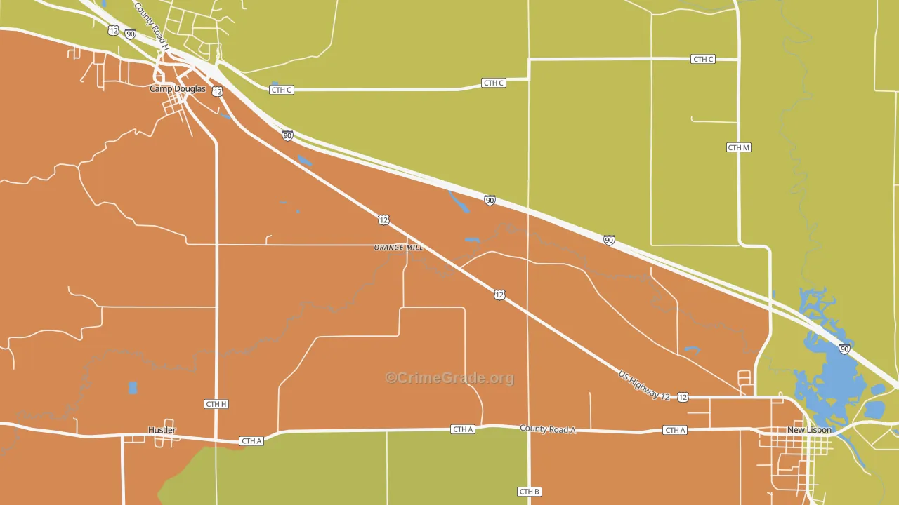 Orange Mill, WI Map of Burglary Rates