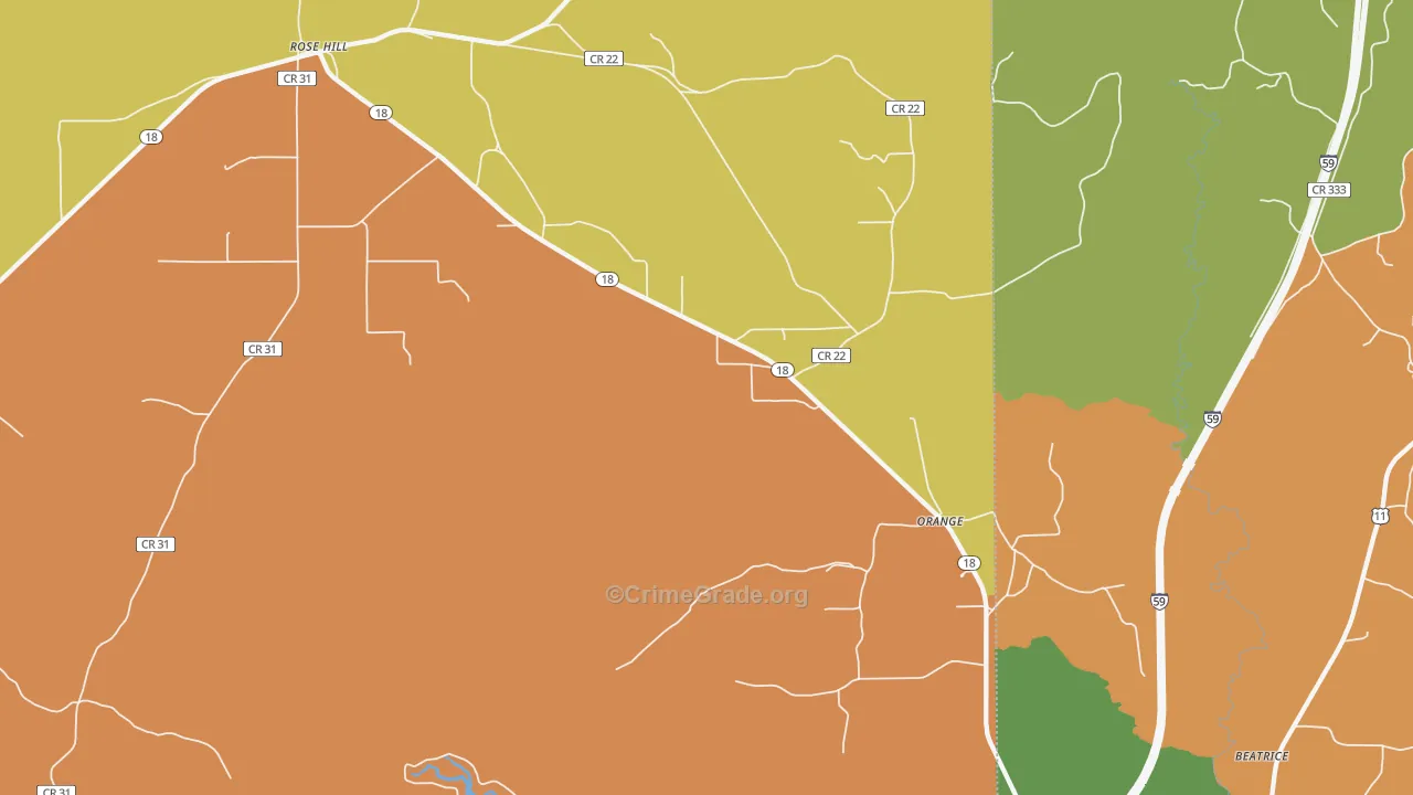 Orange, MS Map of Burglary Rates