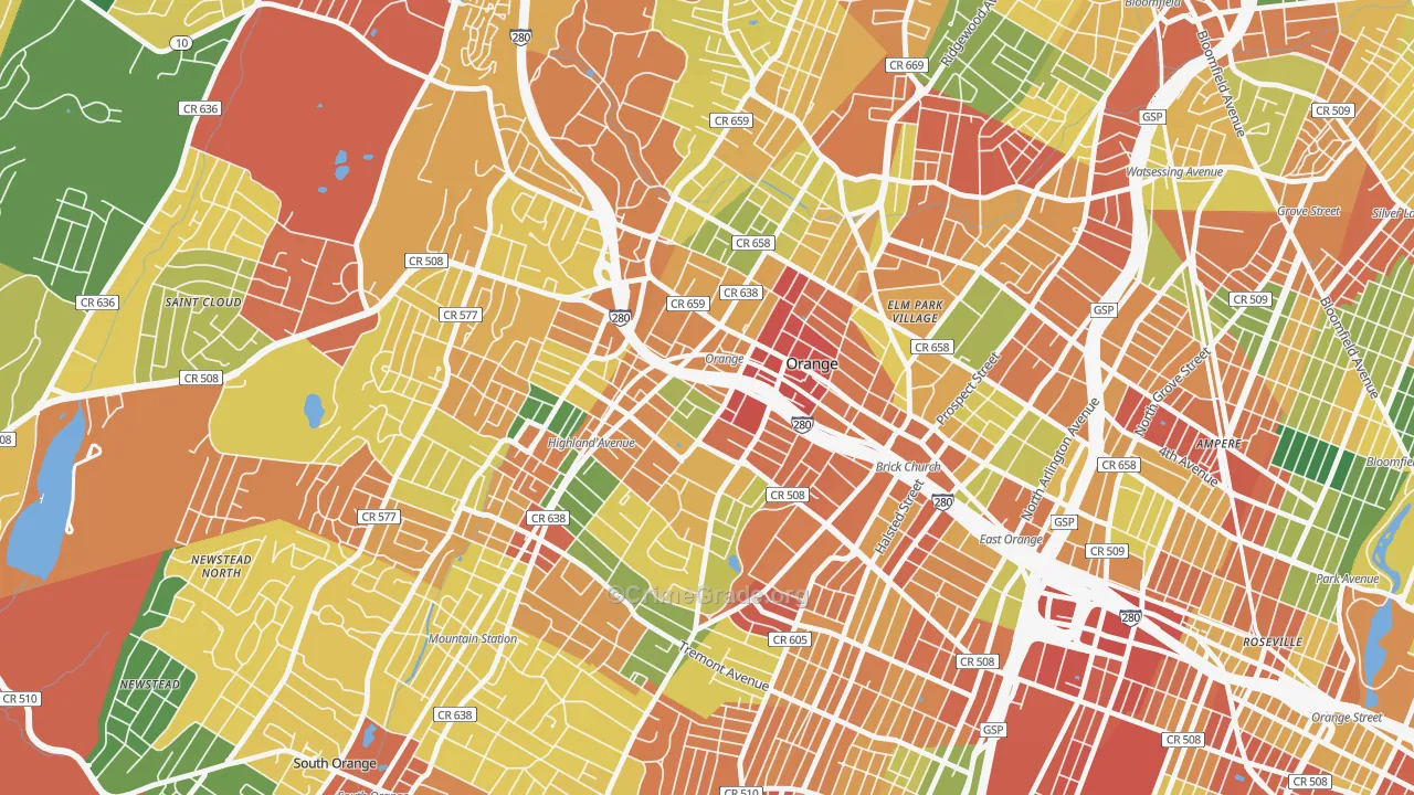 Orange, NJ Map of Burglary Rates