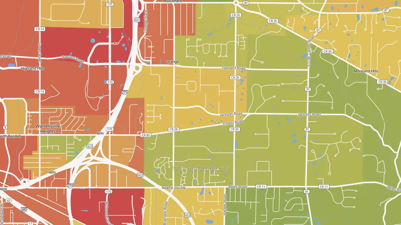 Orange, OH Map of Burglary Rates