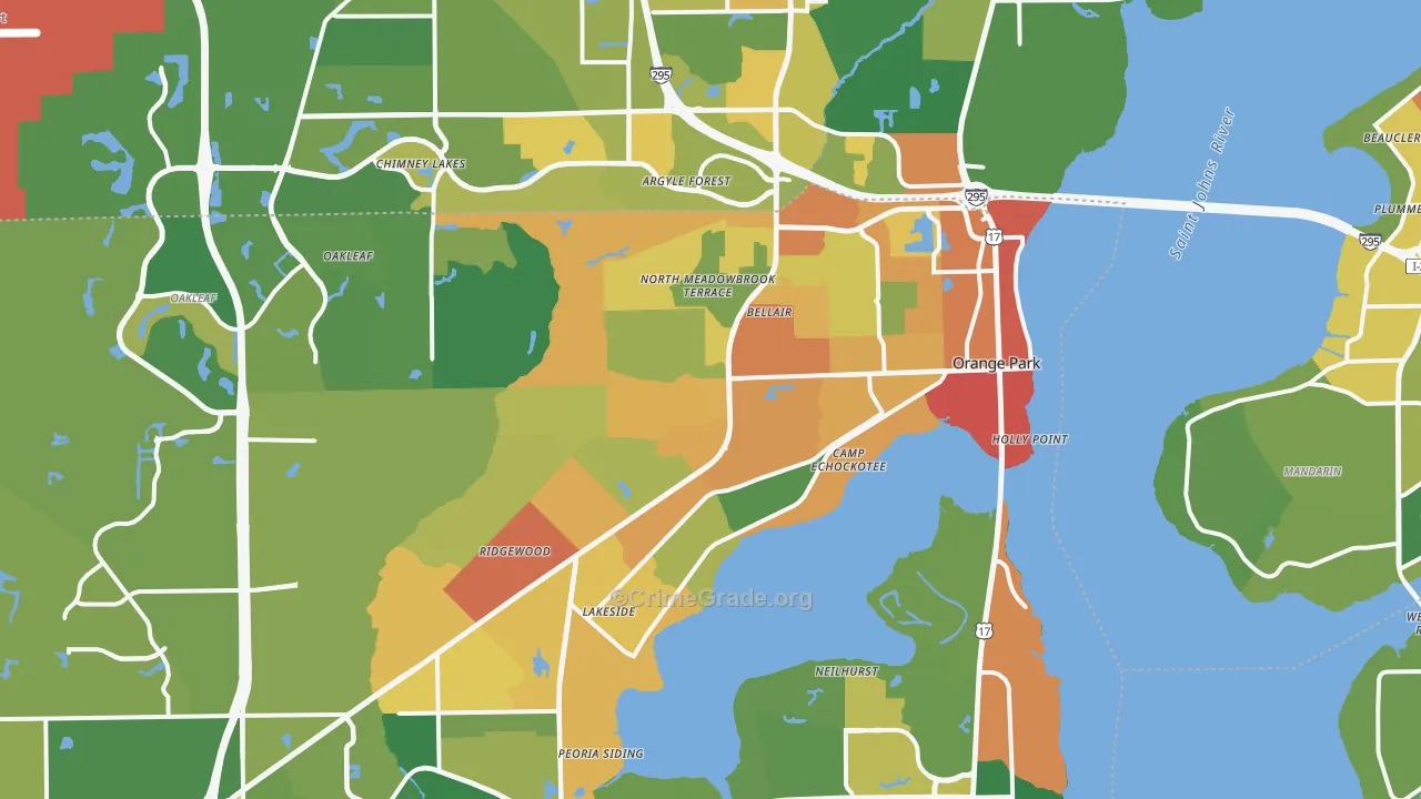Orange Park, FL Map of Burglary Rates