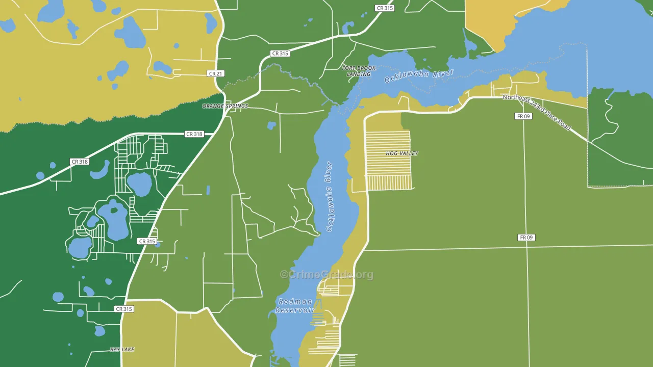Orange Springs, FL Map of Burglary Rates