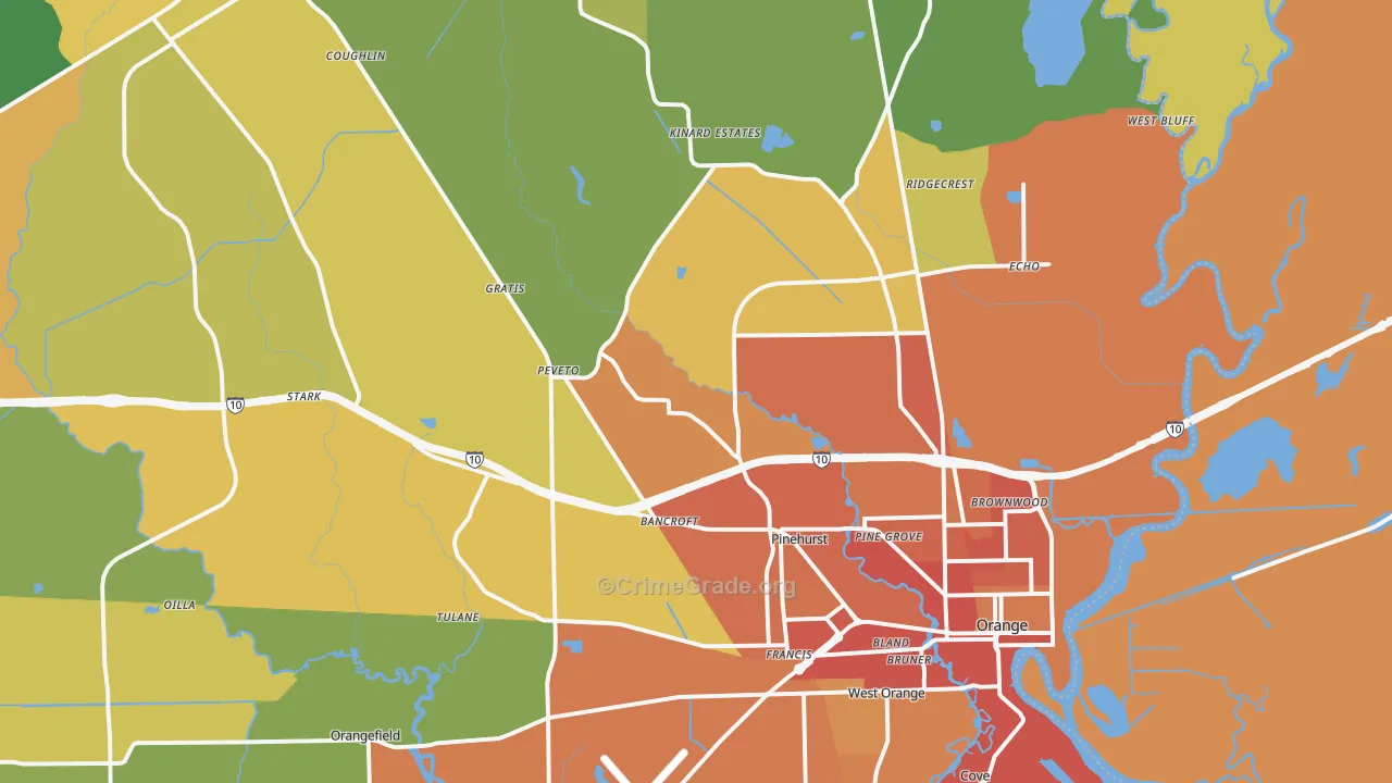 Orange, TX Map of Burglary Rates