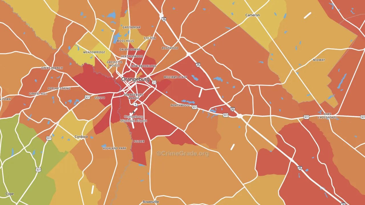 Orangeburg County, SC Map of Burglary Rates
