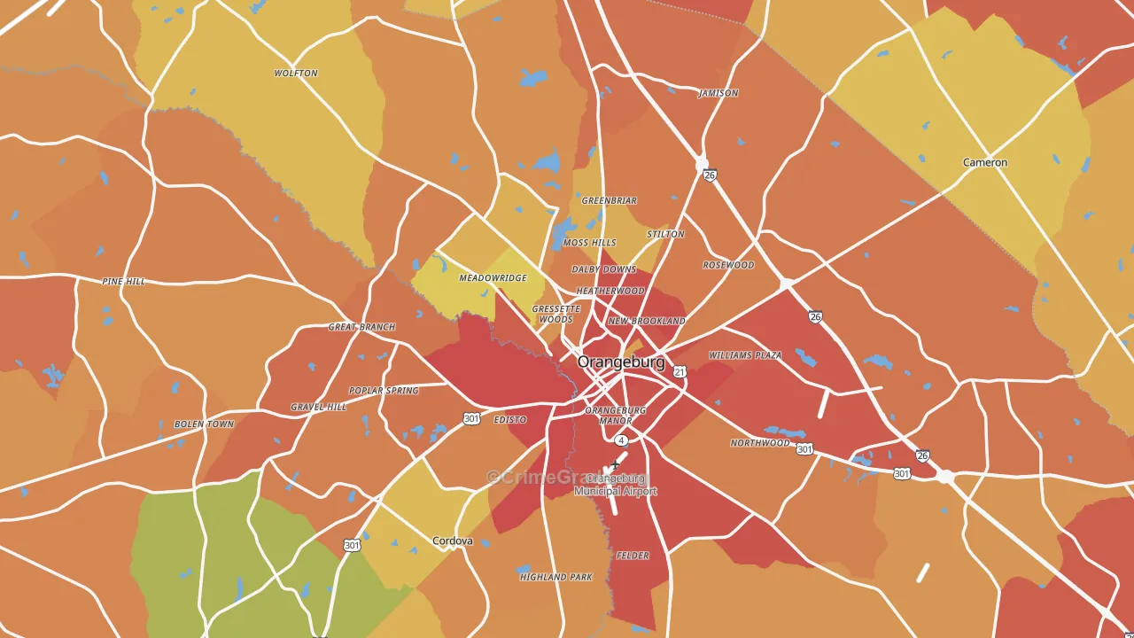 Orangeburg, SC Map of Burglary Rates