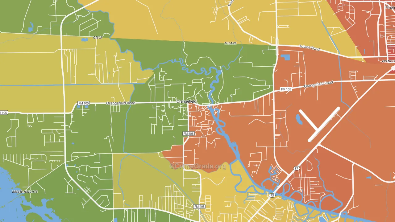 Orangefield, TX Map of Burglary Rates