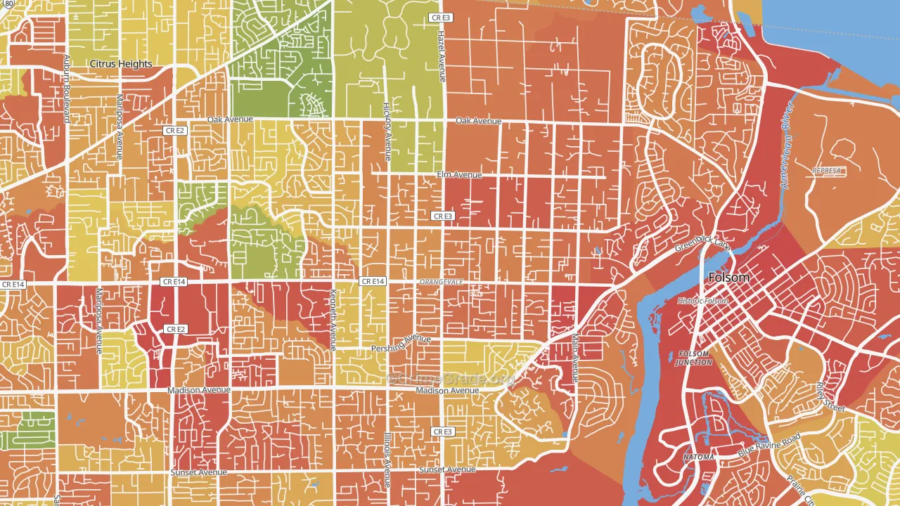 Orangevale, CA Map of Burglary Rates