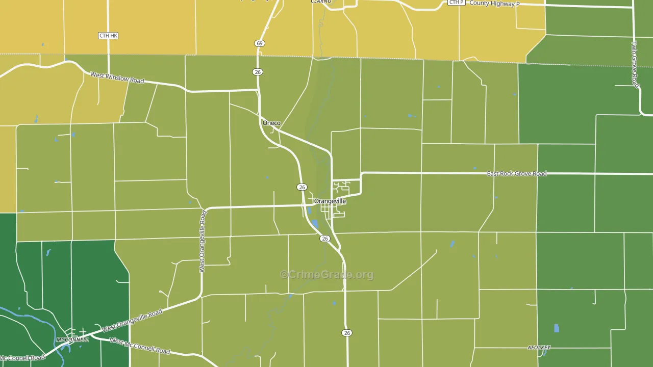 Orangeville, IL Map of Burglary Rates