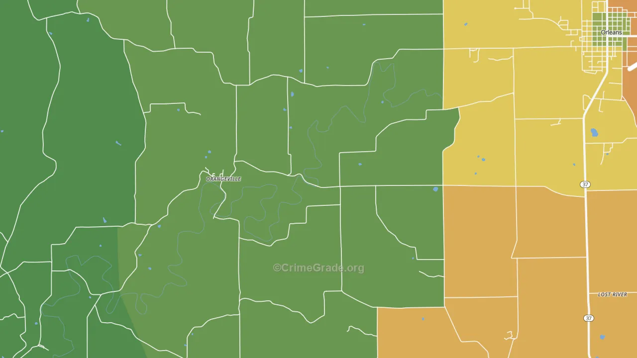 Orangeville, IN Map of Burglary Rates