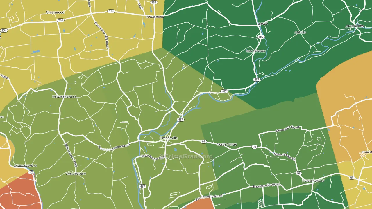 Orangeville, PA Map of Burglary Rates