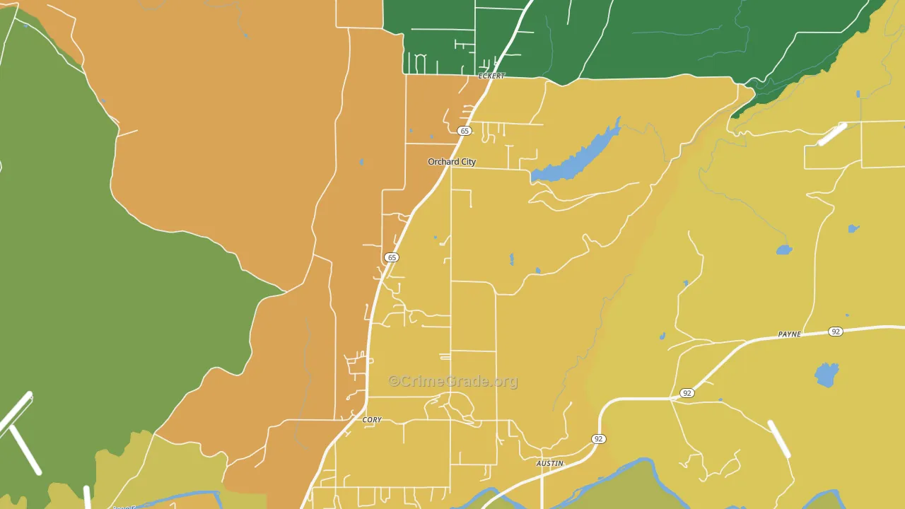 Orchard City, CO Map of Burglary Rates