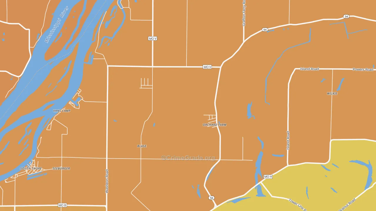 Orchard Farm, MO Map of Burglary Rates