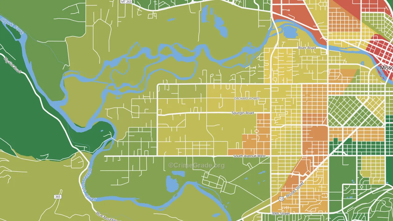 Orchard Homes, MT Map of Burglary Rates