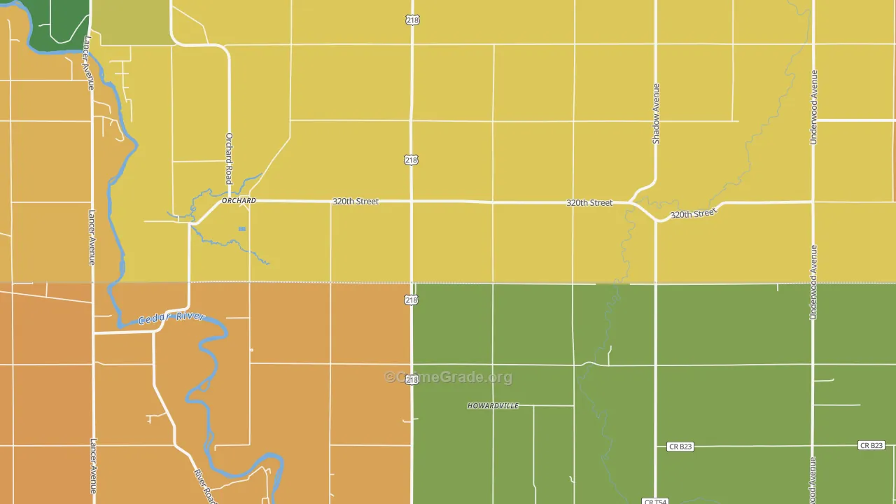 Orchard, IA Map of Burglary Rates