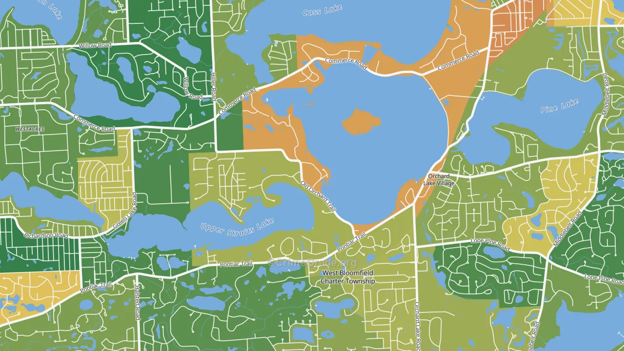 Orchard Lake Village, MI Map of Burglary Rates