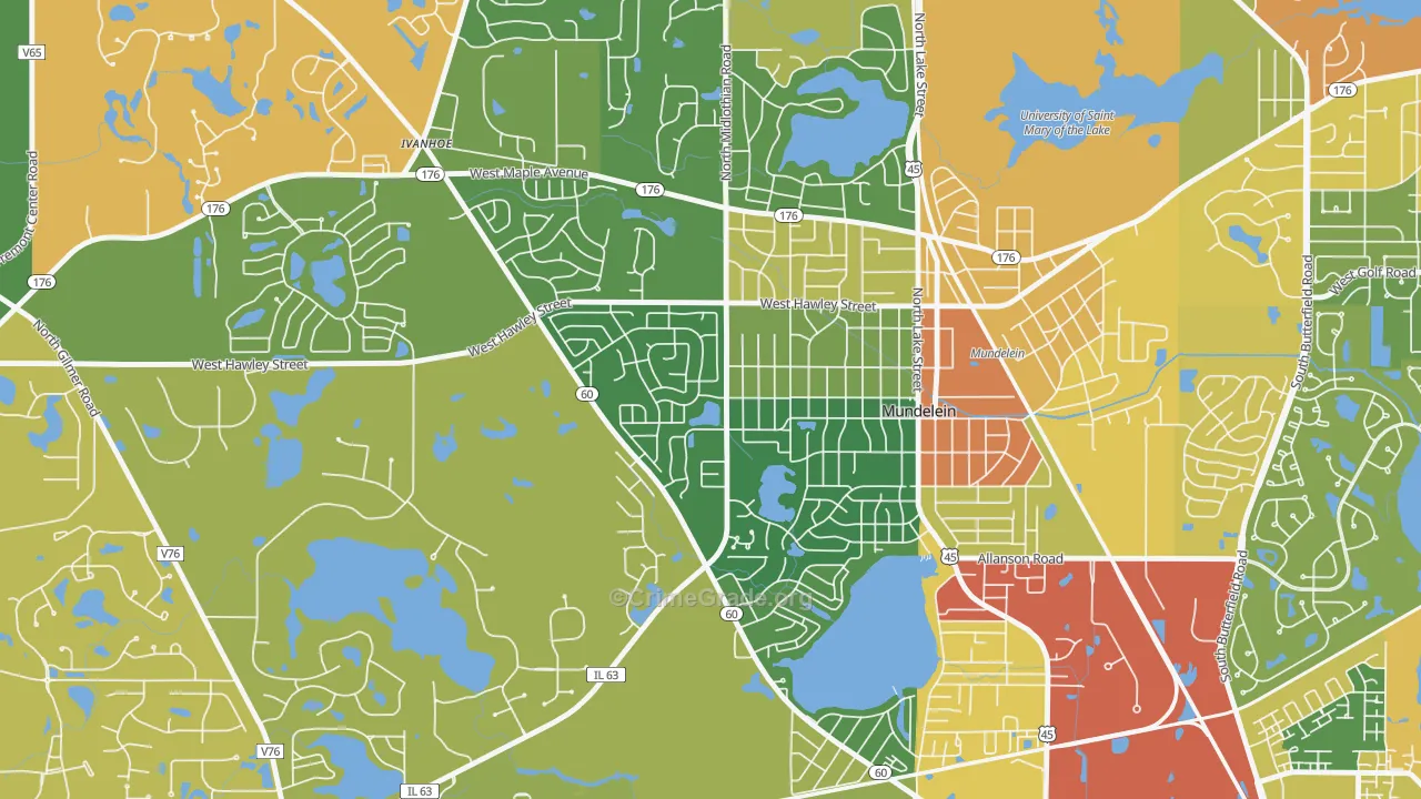 Orchard Meadows, Mundelein, IL Map of Burglary Rates