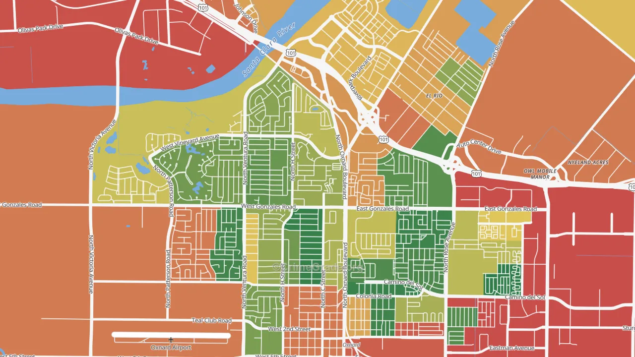 Orchard, Oxnard, CA Map of Burglary Rates