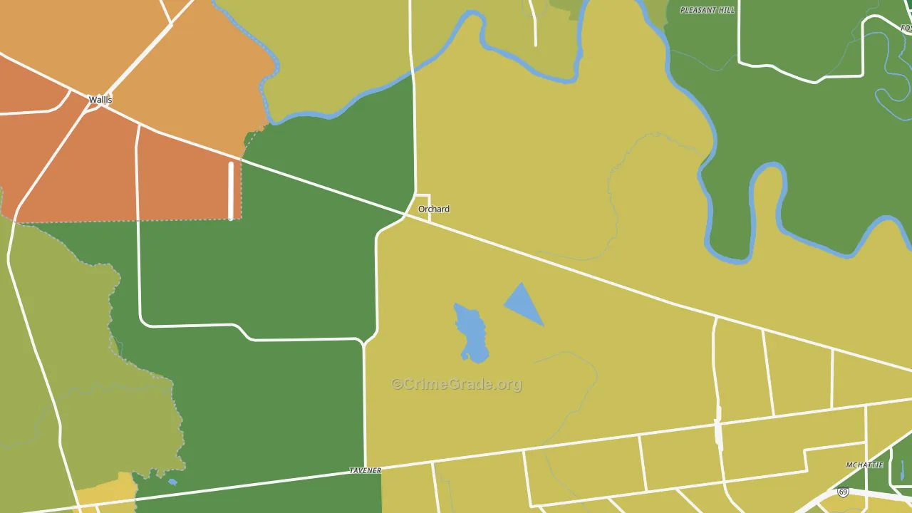 Orchard, TX Map of Burglary Rates