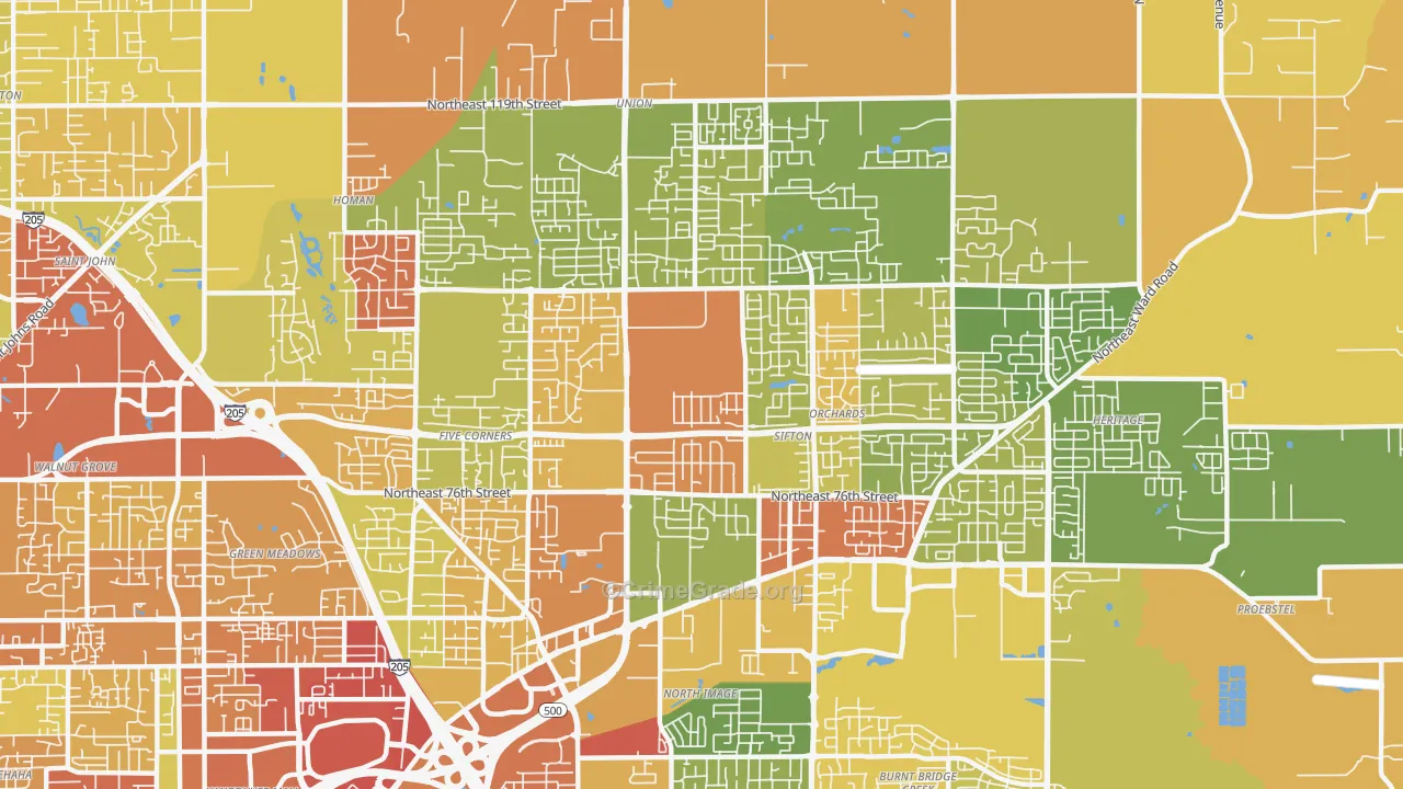 Orchards Area, Orchards, WA Map of Burglary Rates