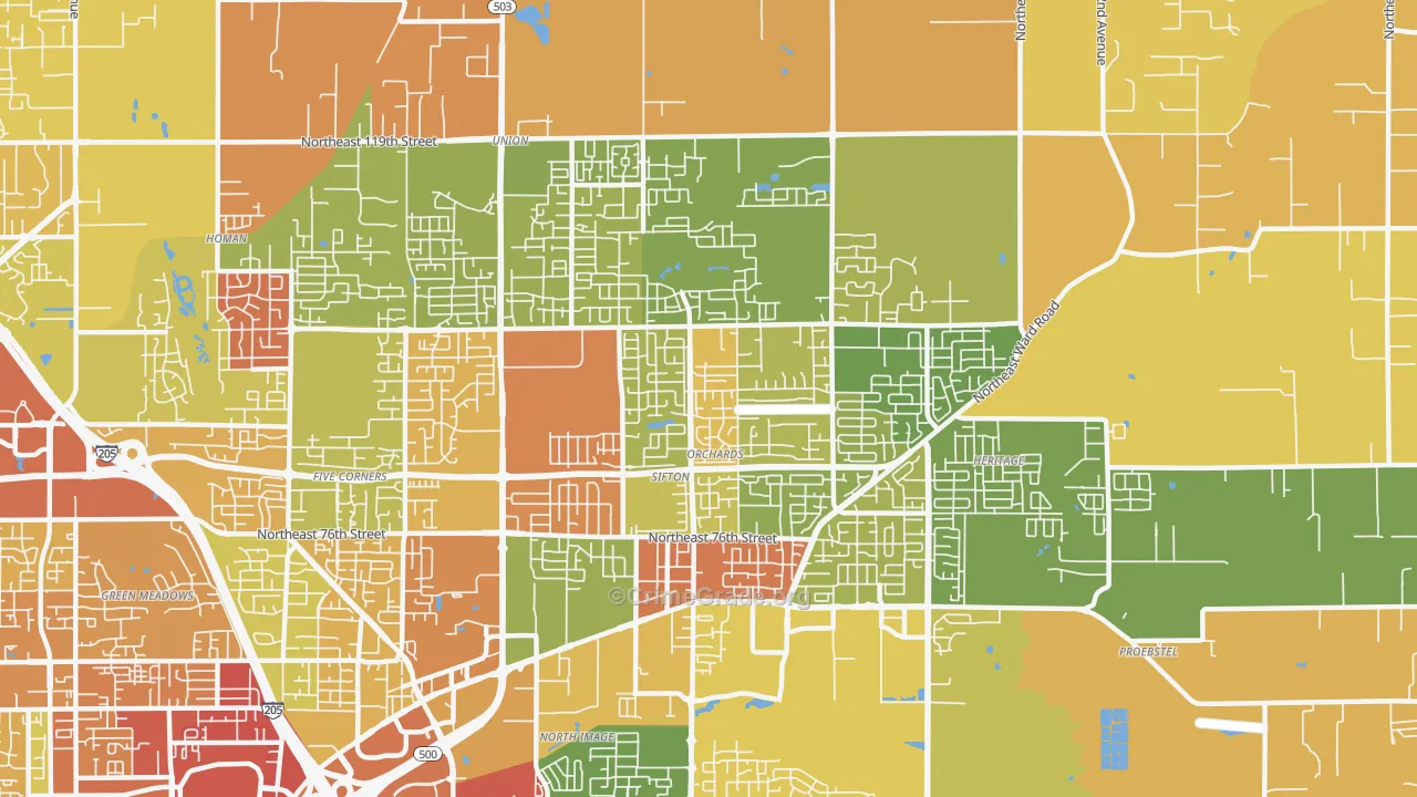 Orchards, WA Map of Burglary Rates