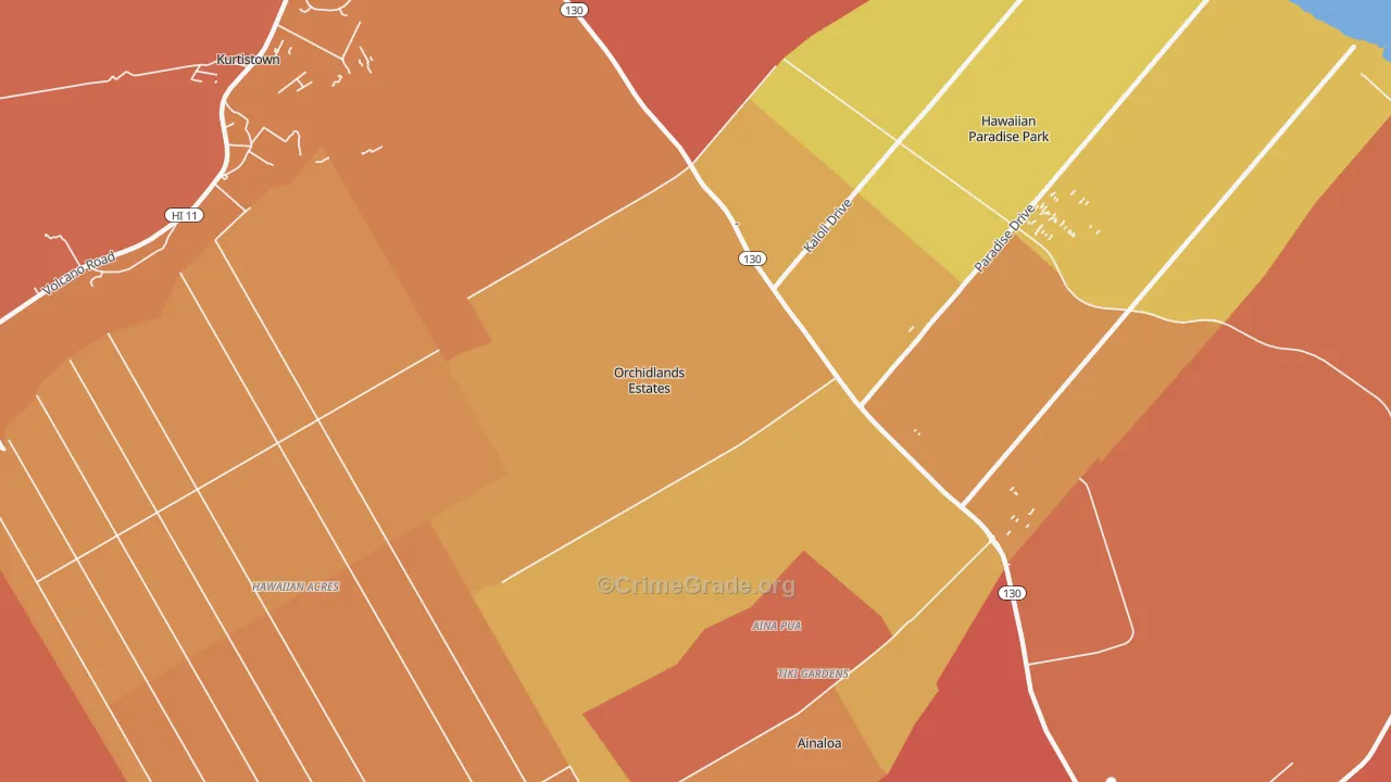 Orchidlands Estates, Keaau, HI Map of Burglary Rates