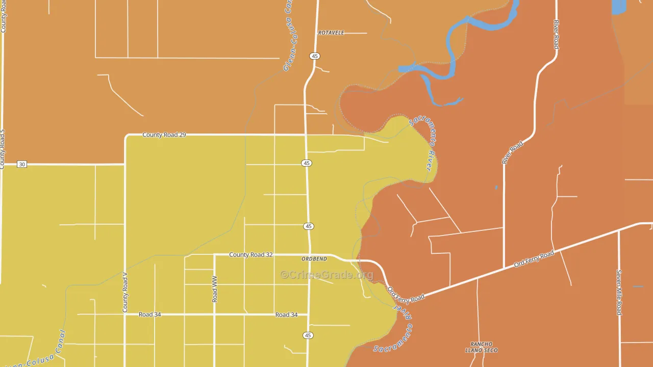 Ordbend, CA Map of Burglary Rates