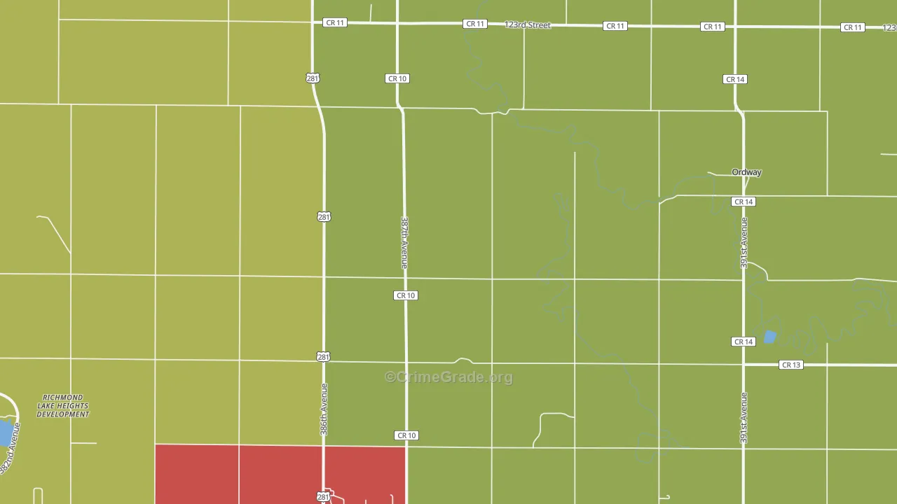 Ordway, SD Map of Burglary Rates