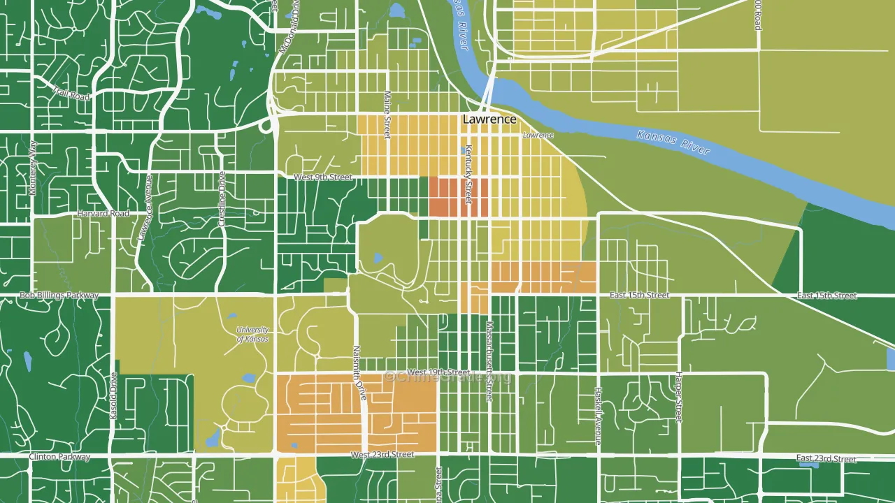 Oread, Lawrence, KS Map of Burglary Rates