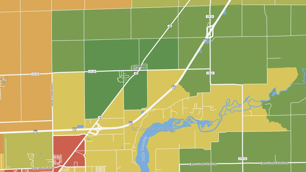 Oreana, IL Map of Burglary Rates