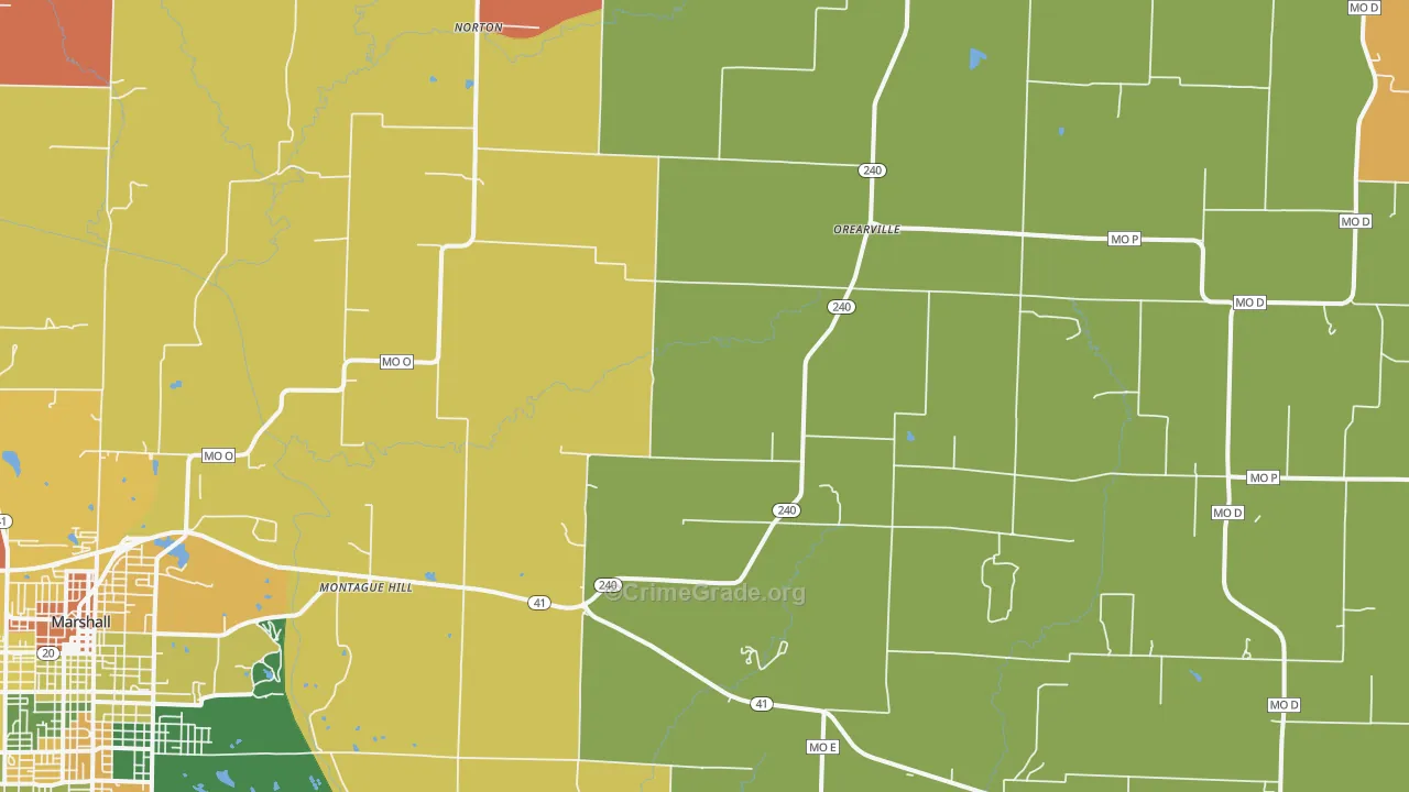 Orearville, MO Map of Burglary Rates