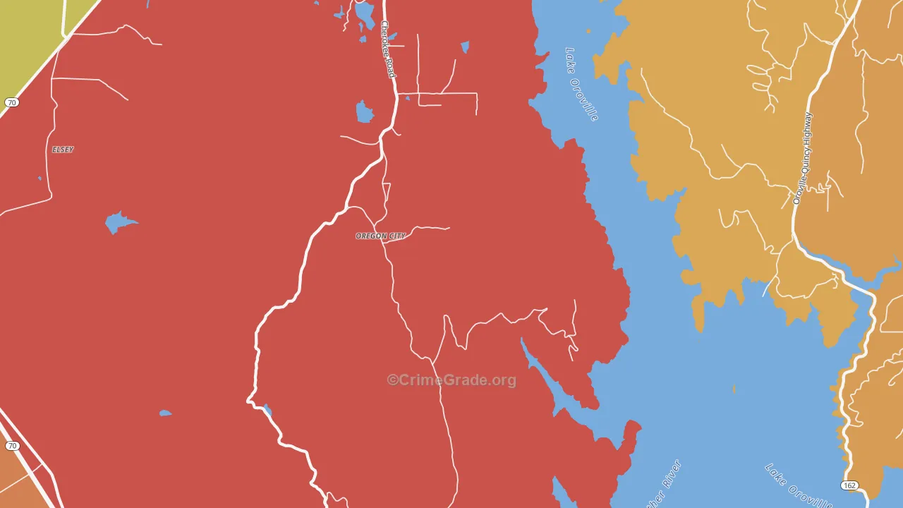 Oregon City, CA Map of Burglary Rates