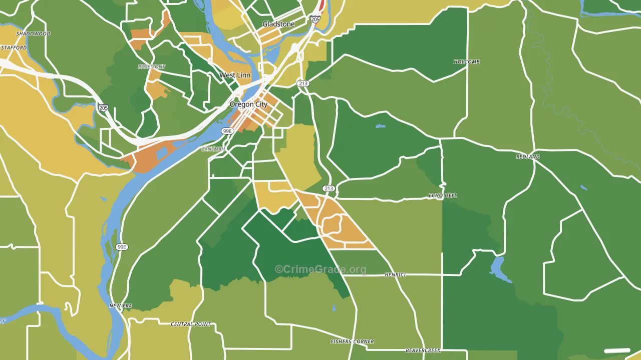 Oregon City, OR Map of Burglary Rates