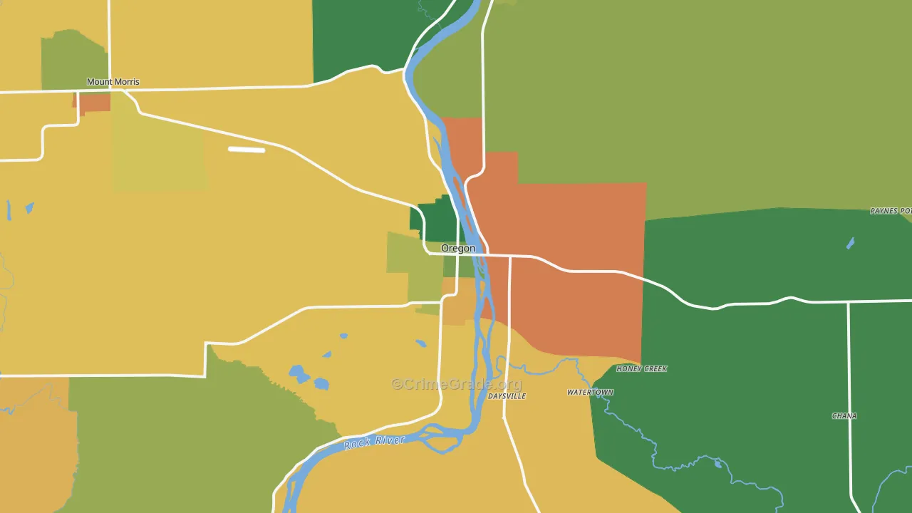 Oregon, IL Map of Burglary Rates