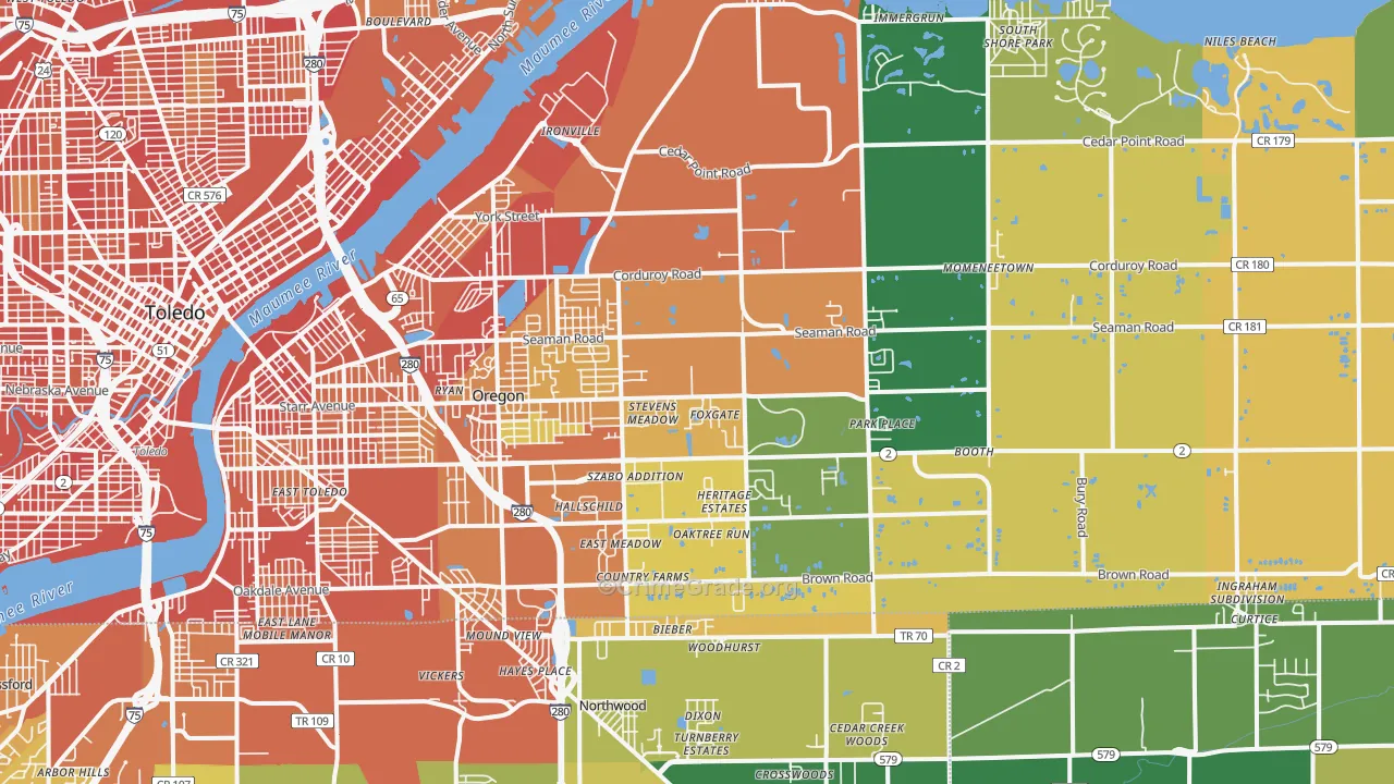 Oregon, OH Map of Burglary Rates