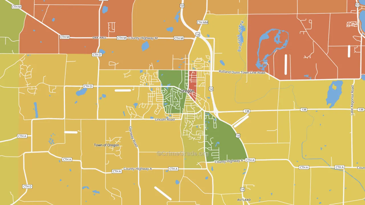 Oregon, WI Map of Burglary Rates