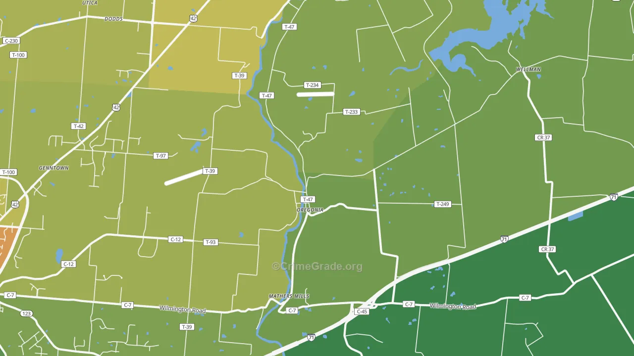 Oregonia, OH Map of Burglary Rates