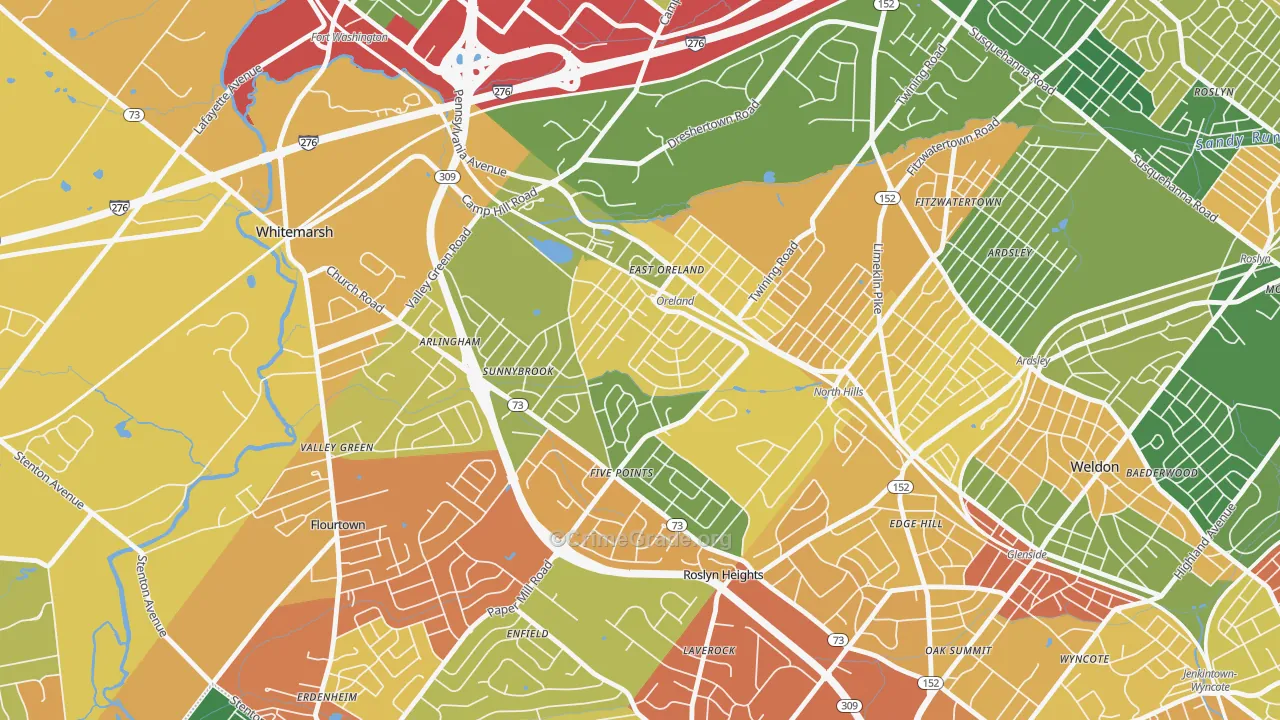 Oreland, PA Map of Burglary Rates