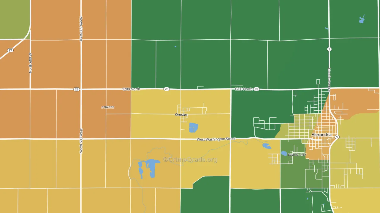 Orestes, IN Map of Burglary Rates