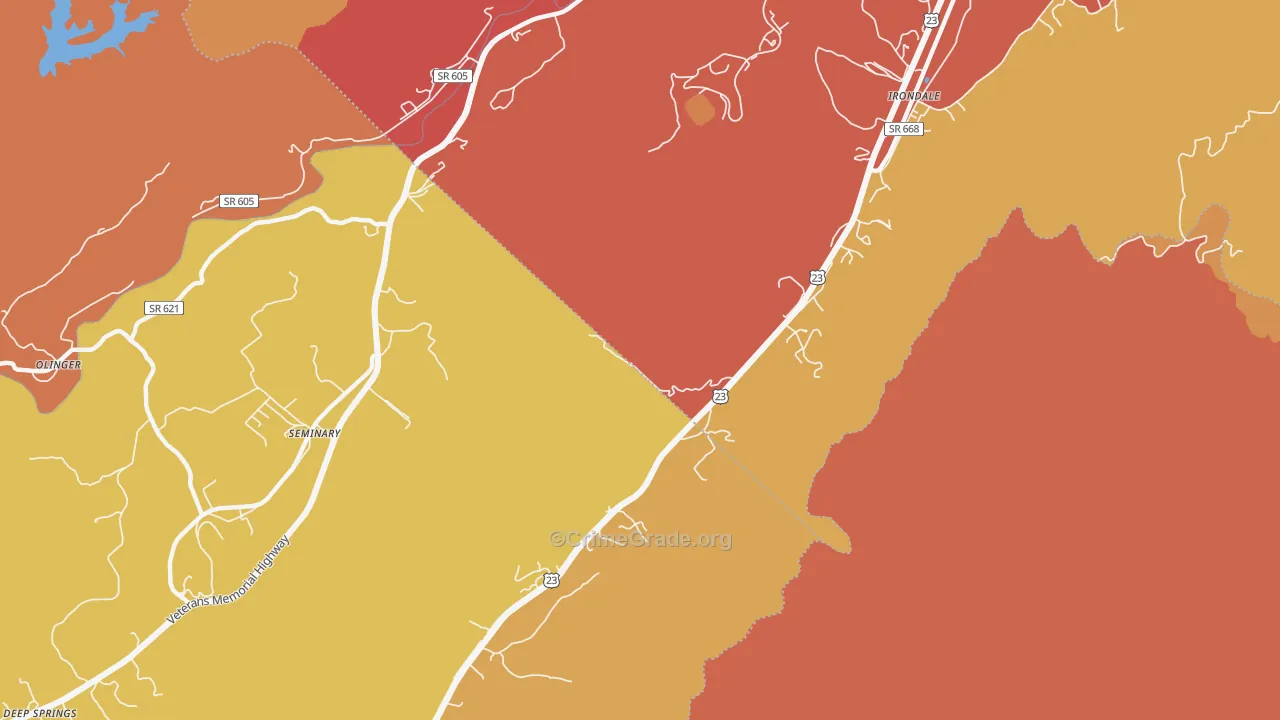 Oreton, VA Map of Burglary Rates