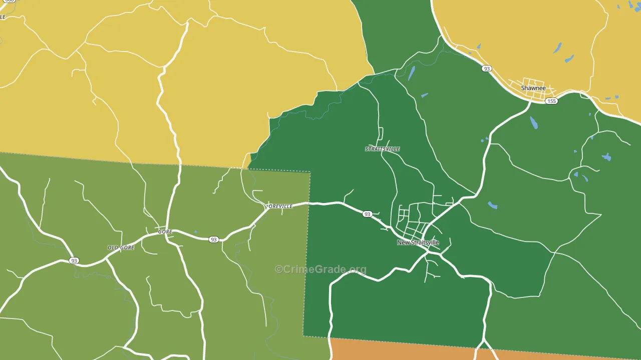 Oreville, OH Map of Burglary Rates