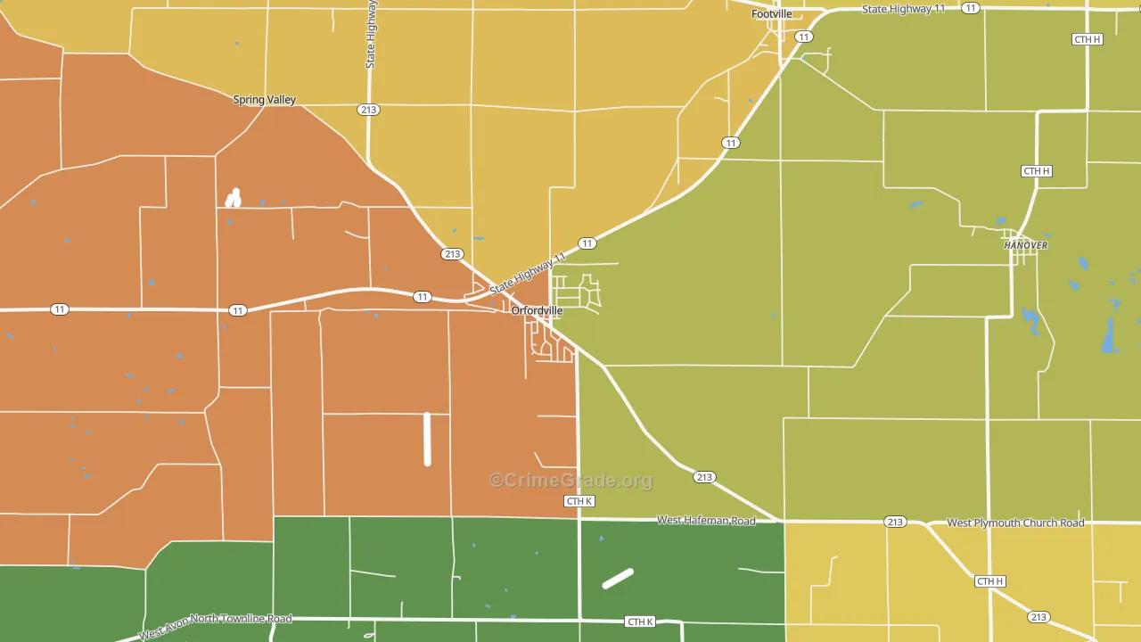 Orfordville, WI Map of Burglary Rates